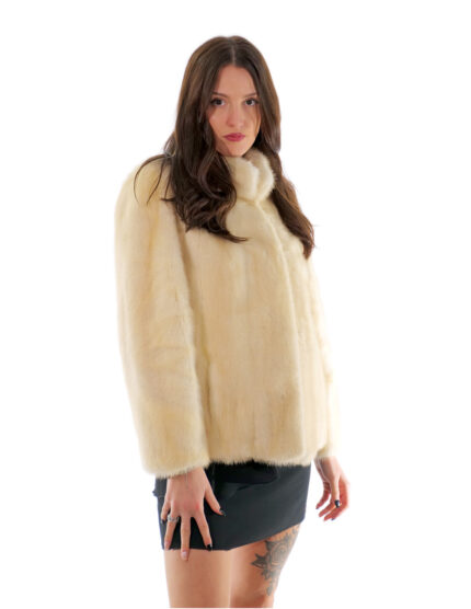 Second life giacca pelliccia visone bianco 42 collo pistagna trasporto manica 3/4 pelle intera