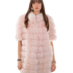 Cappotto volpe rosa orizzontale 44 a mezza manica chiusura ganci collo pistagna tasche esterne