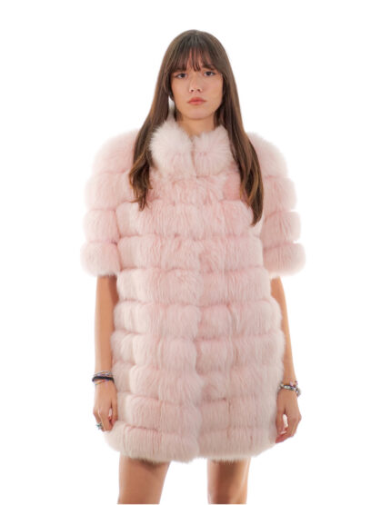 Cappotto volpe rosa orizzontale 44 a mezza manica chiusura ganci collo pistagna tasche esterne