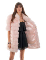 Cappotto volpe rosa orizzontale 44 a mezza manica chiusura ganci collo pistagna tasche esterne