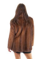 Pelle intera visone pelliccia 50 demi buff marrone manica lunga collo pistagna chiusura ganci