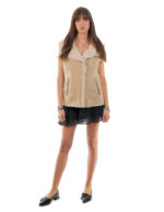 Gilet in pelliccia di montone 44 beige con pelliccia bianca interna collo sciallato