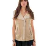 Gilet in pelliccia di montone 44 beige con pelliccia bianca interna collo sciallato