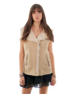 Gilet in pelliccia di montone 44 beige con pelliccia bianca interna collo sciallato