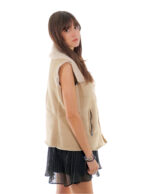 Gilet in pelliccia di montone 44 beige con pelliccia bianca interna collo sciallato