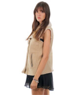 Gilet in pelliccia di montone 44 beige con pelliccia bianca interna collo sciallato