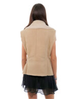 Gilet in pelliccia di montone 44 beige con pelliccia bianca interna collo sciallato