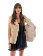 Gilet in pelliccia di montone 44 beige con pelliccia bianca interna collo sciallato