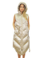 Smanicato in piumino champagne argento 46 donna lungo 112 centimetri cappuccio