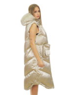 Women's 46cm long silver champagne down jacket sleeveless 112cm long hood - Image 3