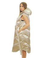 Smanicato in piumino champagne argento 54 donna lungo 112 centimetri cappuccio