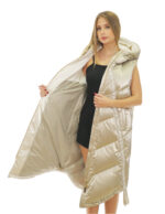 Smanicato in piumino champagne argento 54 donna lungo 112 centimetri cappuccio