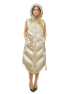 Smanicato in piumino champagne argento 54 donna lungo 112 centimetri cappuccio
