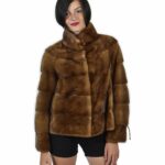 42 Giacca colore gold pelliccia visone pelle intera orizzontale 61 centimetri collo pistagna