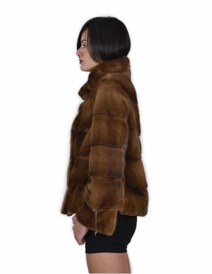 42 Giacca colore gold pelliccia visone pelle intera orizzontale 61 centimetri collo pistagna