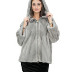 Cappotto pelliccia 46 zaffiro grigio visone trasversale con maniche 3/4 e cappuccio chiusura zip