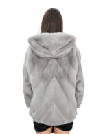 Cappotto pelliccia 46 zaffiro grigio visone trasversale con maniche 3/4 e cappuccio chiusura zip