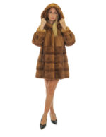 Cappotto oro gold visone pelle intera 48 orizzontale fondo cappuccio manica lunga ganci