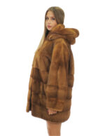 Cappotto oro gold visone pelle intera 48 orizzontale fondo cappuccio manica lunga ganci