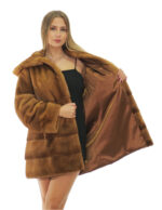 Cappotto oro gold visone pelle intera 48 orizzontale fondo cappuccio manica lunga ganci