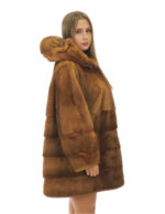 Cappotto oro gold visone pelle intera 50 orizzontale fondo cappuccio manica lunga ganci