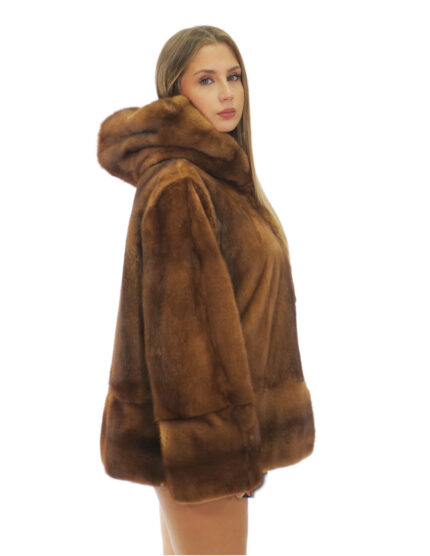 Cappotto visone gold pelle intera 50 spacchetti fondo cappuccio maniche lunghe ganci