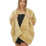 184 cm long mink fur stole with beige thin bands with drawstring on the sides