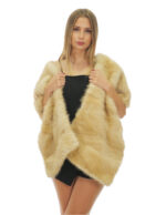 184 cm long mink fur stole with beige thin bands with drawstring on the sides