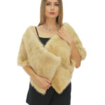 Stola in pelliccia di visone lunga 156 cm a fasce sottili beige con coulisse ai lati