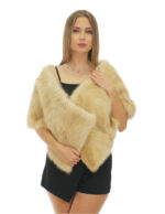 156 cm long mink fur stole with beige thin bands with drawstring on the sides