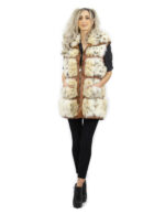 Gilet di volpe beige leggermente maculato taglia 44 colletto italiano pelle marrone con chiusura zip