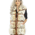 Gilet di volpe beige leggermente maculato taglia 44 colletto italiano pelle marrone con chiusura zip
