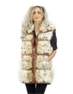 Gilet di volpe beige leggermente maculato taglia 44 colletto italiano pelle marrone con chiusura zip