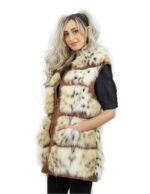 Gilet di volpe beige leggermente maculato taglia 44 colletto italiano pelle marrone con chiusura zip
