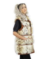 Gilet di volpe beige leggermente maculato taglia 44 colletto italiano pelle marrone con chiusura zip