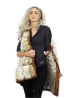 Gilet di volpe beige leggermente maculato taglia 44 colletto italiano pelle marrone con chiusura zip