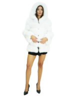 Cappotto in volpe bianco 48 orizzontale con cappuccio e maniche lunghe tasche esterne coulisse