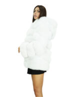 Cappotto in volpe bianco 48 orizzontale con cappuccio e maniche lunghe tasche esterne coulisse