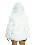 Cappotto in volpe bianco 48 orizzontale con cappuccio e maniche lunghe tasche esterne coulisse