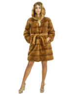 Cappotto pelliccia visone gold 50 lungo 90 centimetri con cappuccio foderato in pelliccia maniche lunga cinta pelliccia