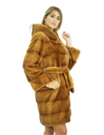 Cappotto pelliccia visone gold 50 lungo 90 centimetri con cappuccio foderato in pelliccia maniche lunga cinta pelliccia