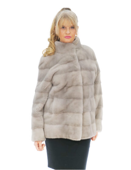Cappotto lungo 72 cm pelliccia visone zaffiro 48 con manica lunga e tasche esterne