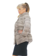 72 cm langer Saphir-Nerzpelzmantel 48 mit langen Ärmeln und Außentaschen – Bild 2