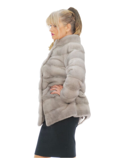 Cappotto lungo 72 cm pelliccia visone zaffiro 48 con manica lunga e tasche esterne