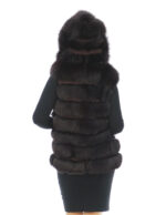 Smanicato gilet pelliccia volpe 44 mattone con cappuccio e pelle scamosciata chiusura zip