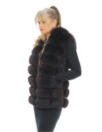 Smanicato gilet pelliccia volpe 44 mattone con cappuccio e pelle scamosciata chiusura zip