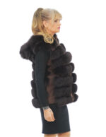 Smanicato gilet pelliccia volpe 44 mattone con cappuccio e pelle scamosciata chiusura zip