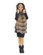 Smanicato gilet pelliccia volpe 46 gold cross lavorazione V con cappuccio e pelle scamosciata chiusura zip