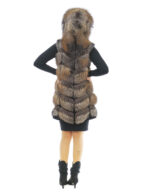 Smanicato gilet pelliccia volpe 46 gold cross lavorazione V con cappuccio e pelle scamosciata chiusura zip