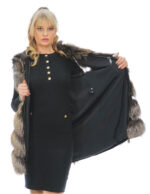 Smanicato gilet pelliccia volpe 46 gold cross lavorazione V con cappuccio e pelle scamosciata chiusura zip